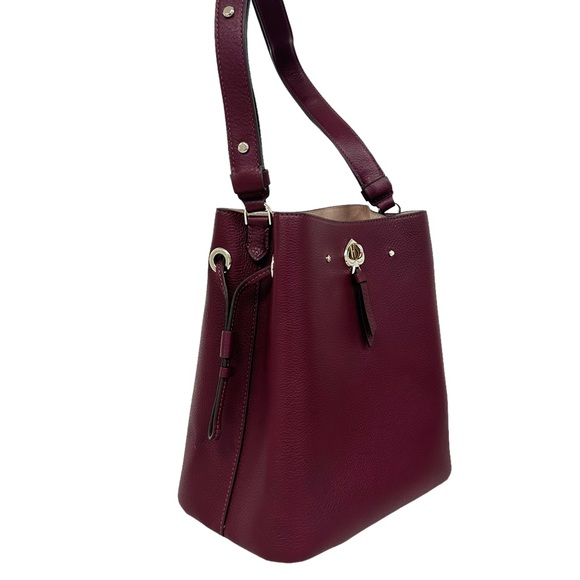 Kate Spade Marti Large Bucket Bag Shoulder Bag Deep Berry Pebbled Leather - Picture 6 of 7